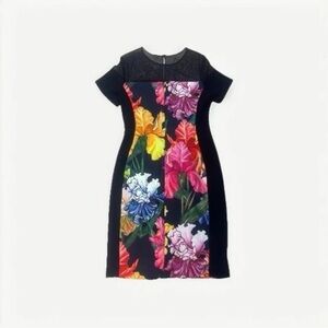 Joseph Ribkoff Black Dress with Vibrant Floral Design Sz 12
